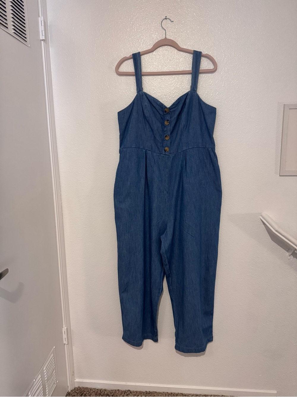 Old Navy Medium Blue Denim Button-Front Sleeveless Jumpsuit
